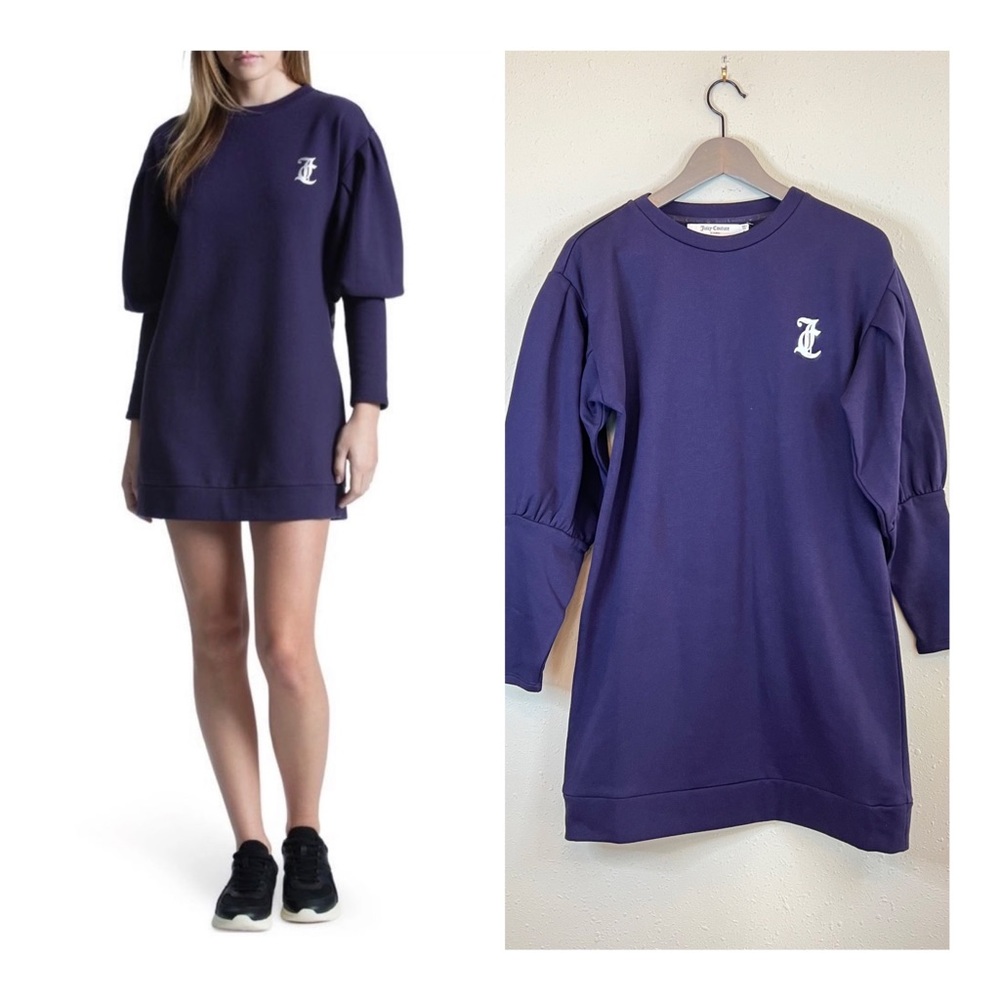Juicy Couture Fleece Puff Sleeve Purple Women’s Tunic Dress Sz Medium NWT